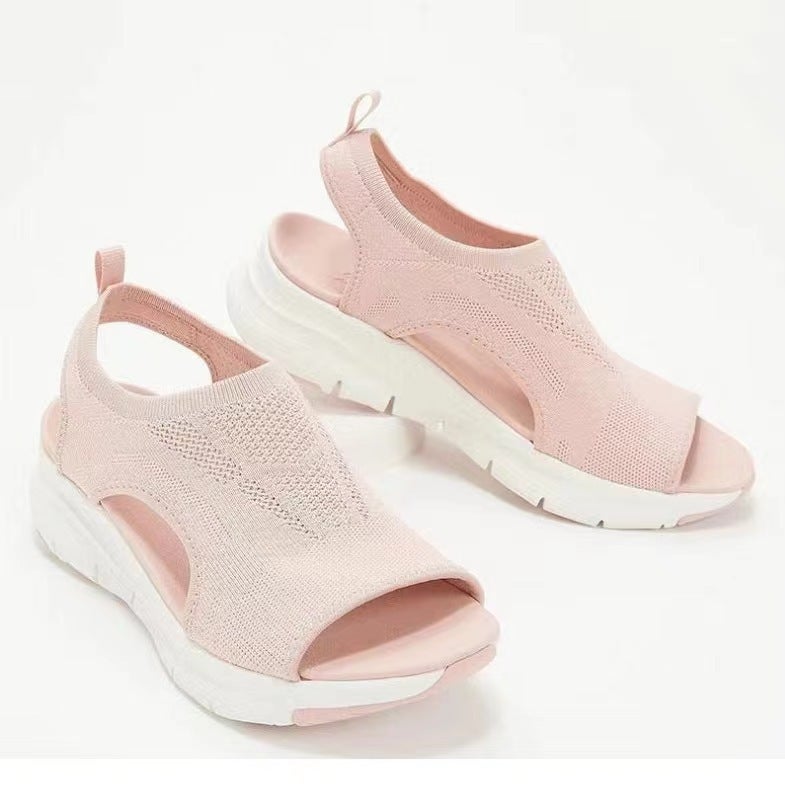 2022 New Plus Size Flyknit Platform Casual Sandals Peep Toe Breathable Summer Sports Sandals - Image 2