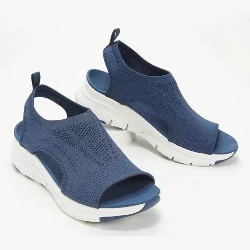 2022 New Plus Size Flyknit Platform Casual Sandals Peep Toe Breathable Summer Sports Sandals - Image 1