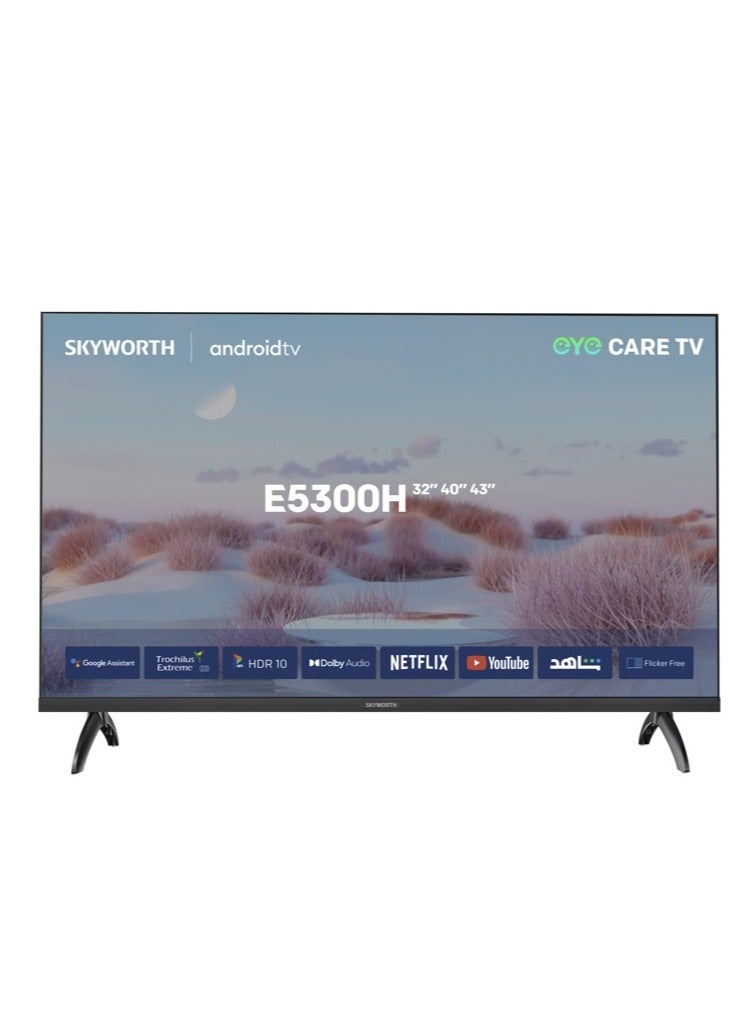 سكاي ورث تلفزيون ذكي 32 بوصة 2K LED، خالية من الوميض، نظام Android TV، تردد 60 هرتز، تقنية HDR10 وصوت Dolby، مساعد Google، 2025، ضمان سنتين، 32E5300H، أسود 32E5300H - Image 2