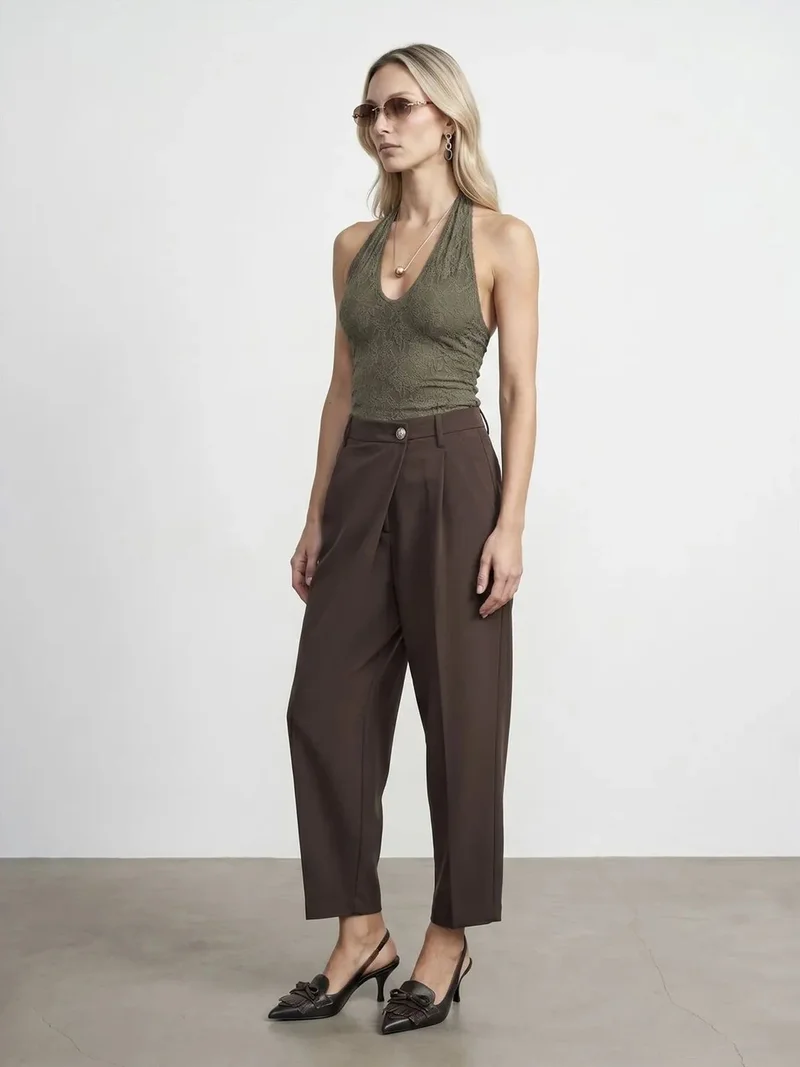 ديلفين Dilvin High-Waist Wide-Leg Crepe Trousers