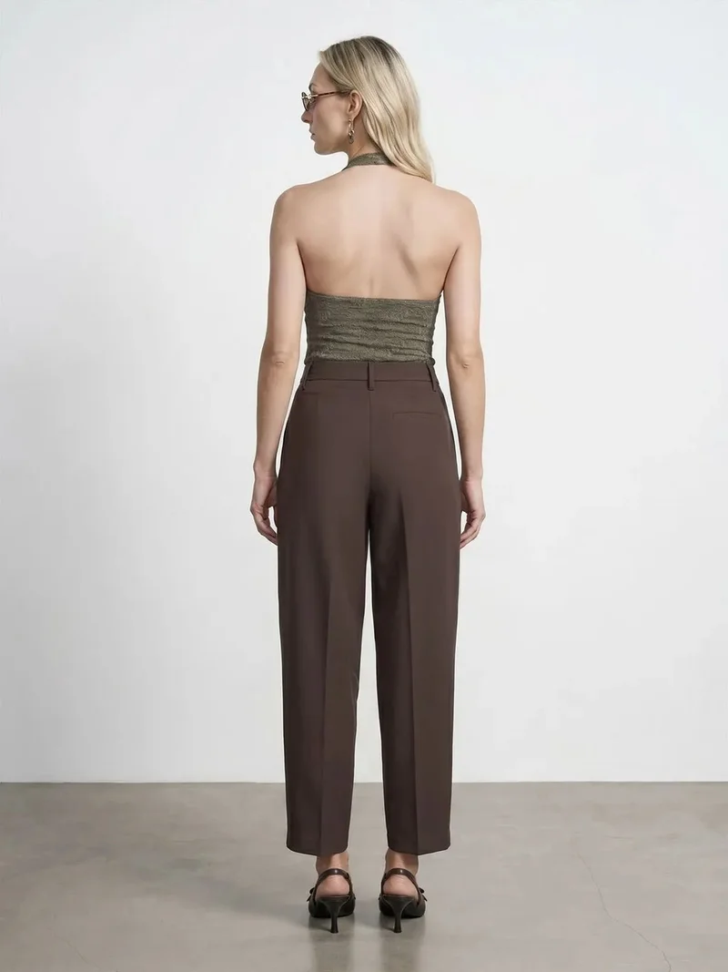 ديلفين Dilvin High-Waist Wide-Leg Crepe Trousers