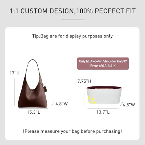 OAikor Purse Organizer Insert Compatible with Coach Brooklyn Shoulder Bag 39,Upgraded Lightweight Water-Resistant Dupontpaper Bag inner Shaper for Luxury Hobo Bags(39, White-Wine Red) - Image 2
