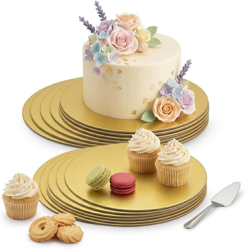 Papyrus 8-Inch Round Cake Base Boards | MDF Cake Plate, Gold, Set of 10 | Disposable Cake Circles, Scalloped Cardboard Cake Boards for Cakes, Pastries, & Desserts | Premium Cake Base Circles - Image 1