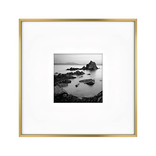 MCS Master  Co Foundry Metal 18x18 Square Picture Frame Display Pictures 8x8 With Mat or 18x18 Without Mat Wall Hanging Frame for Photos  Posters Brass 1Pack