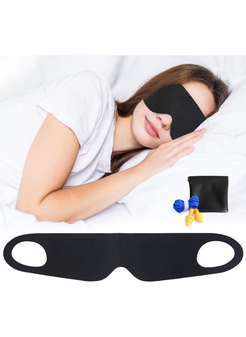FRESHME Lightweight Ear Hanging Sleep Mask - Zero Pressure Blockout Comfortable Sleep Blindfold with Elastic Loops, Thin Sleeping Mask Head Cushion for Side Sleeper, Includes Earplugs