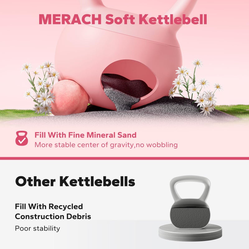 MERACH Soft Kettlebells, Strength Training Kettlebell with Wide Non-Slip Handle, Sea and Iron Sand Filled Kettle Bell with Soft-Sided Cushioned Base for Home Workouts, Ideal for Men, Women(Pink 15lbs) - Image 4