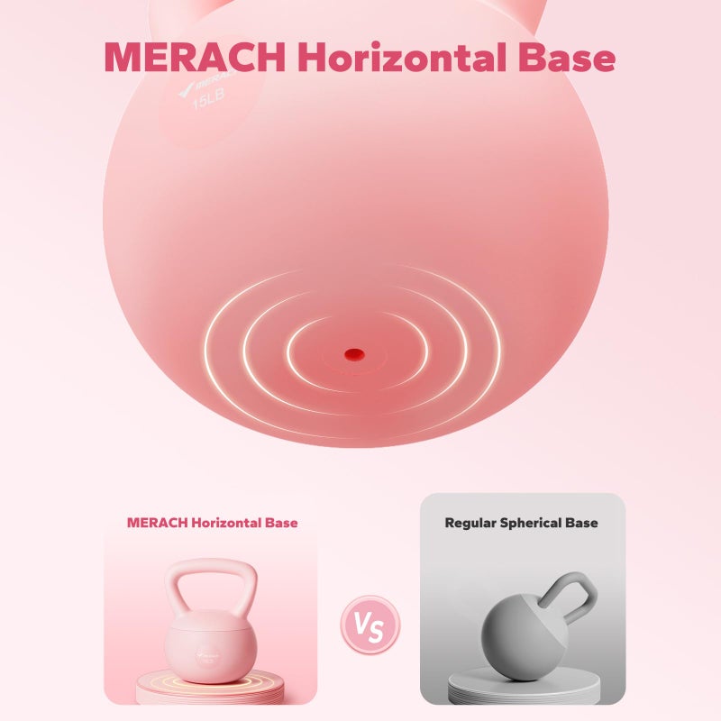 MERACH Soft Kettlebells, Strength Training Kettlebell with Wide Non-Slip Handle, Sea and Iron Sand Filled Kettle Bell with Soft-Sided Cushioned Base for Home Workouts, Ideal for Men, Women(Pink 15lbs) - Image 5