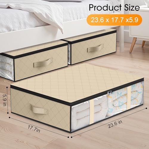 StorageRight Under Bed Storage Bags 3 Pack 40L Large Clothes Comforter Storage Containers with Clear Window Breathable Fabric Organizer for Blankets Bedding Seasonal Clothing Beige - Image 3