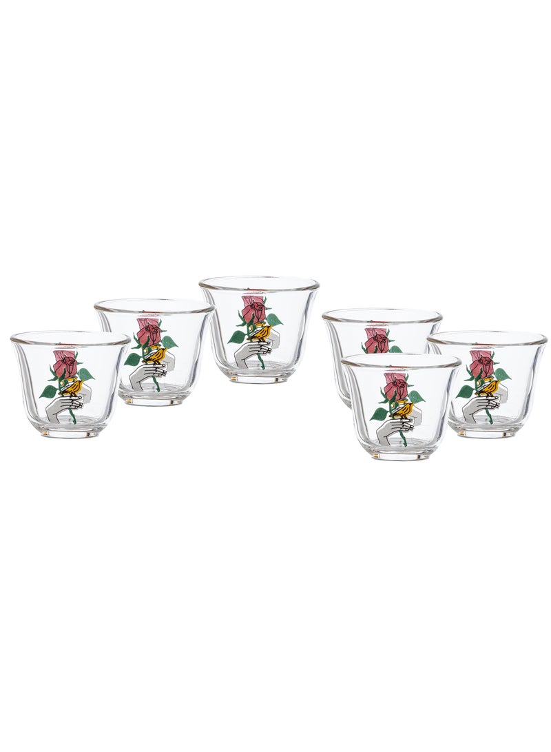 لومينارك طقم فناجين قهوة سعودية من الزجاج مع رسومات عصرية مكون من 6 فناجين - Image 1