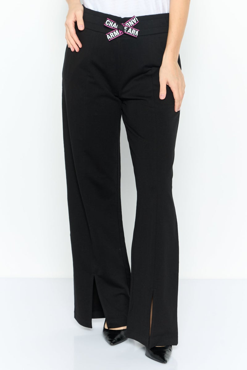 armani سروال نسائي بقصة عادية مستقيمة، أسود - Image 1