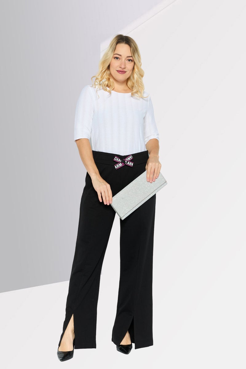 armani سروال نسائي بقصة عادية مستقيمة، أسود - Image 2