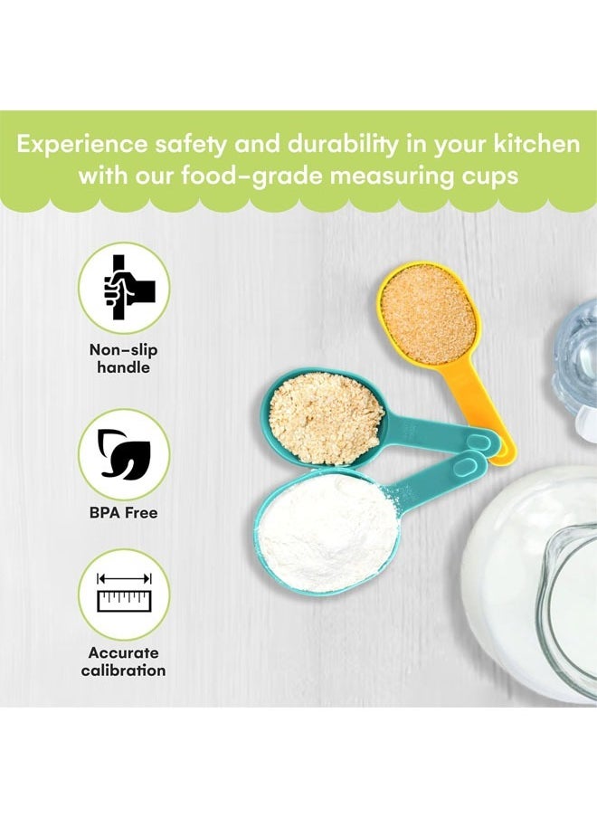 Hihonor - 9 PCS Plastic Measuring Cups Set, Accurate Measurements, Compact Stackable Design, Multicolored Cups and Transparent Main Measurer, Food-Grade Material for Kitchen Cooking, 5.2"x4.3"x7.4" - Image 1