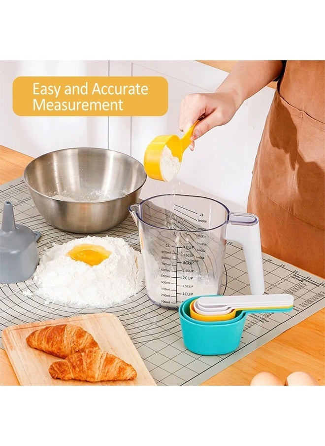 Hihonor - 9 PCS Plastic Measuring Cups Set, Accurate Measurements, Compact Stackable Design, Multicolored Cups and Transparent Main Measurer, Food-Grade Material for Kitchen Cooking, 5.2"x4.3"x7.4" - Image 1