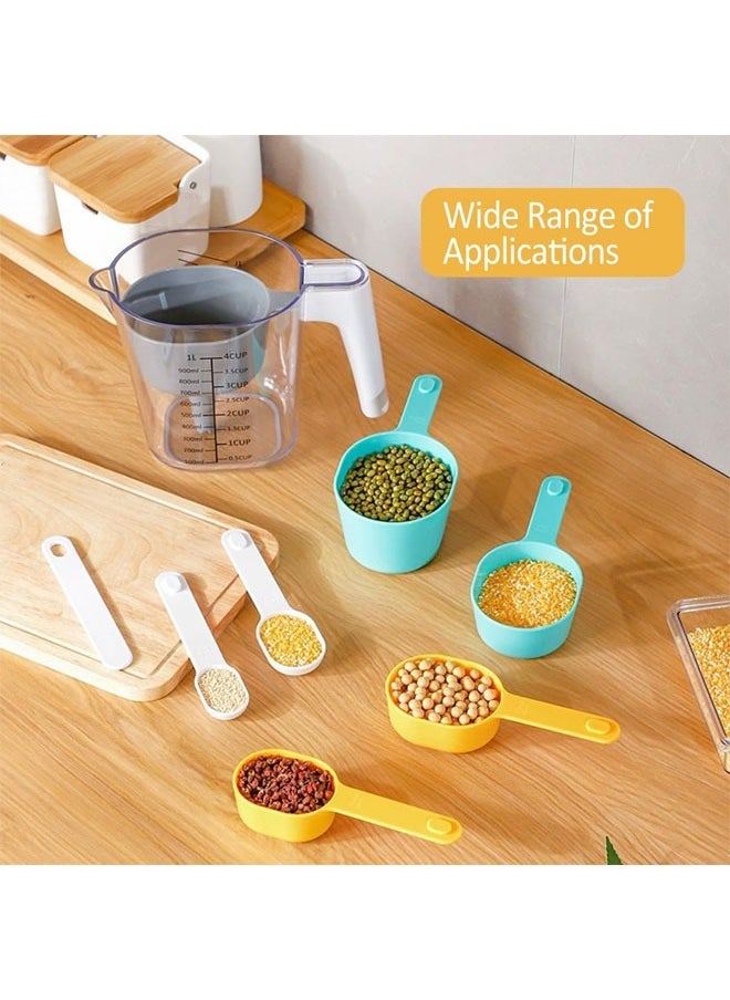 Hihonor - 9 PCS Plastic Measuring Cups Set, Accurate Measurements, Compact Stackable Design, Multicolored Cups and Transparent Main Measurer, Food-Grade Material for Kitchen Cooking, 5.2"x4.3"x7.4" - Image 1