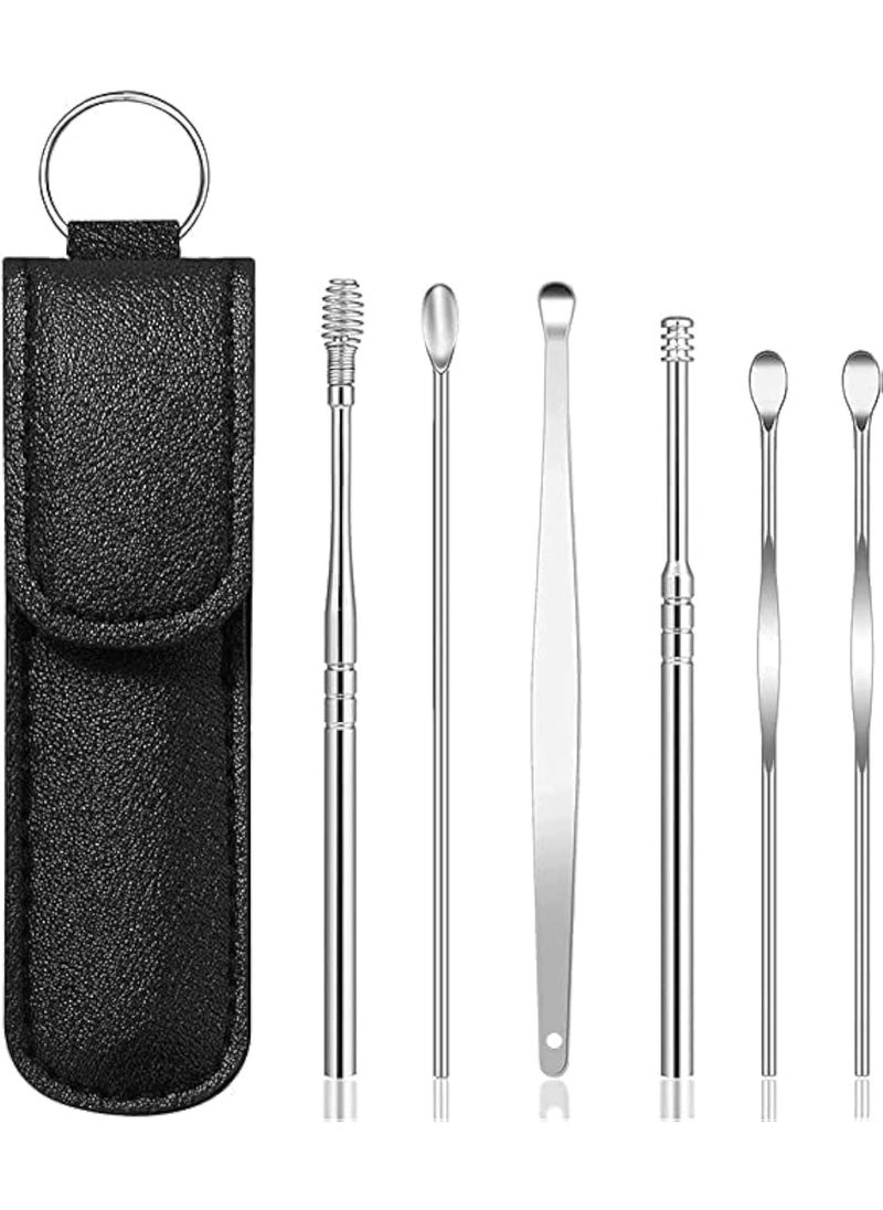 Generic - 6-in-1 Earwax Removal Kit, Ear Pick Ear Cleansing Tool Set, Stainless Steel Ear Curette Spiral Ear Wax Remover Tool with Storage Bag - Image 1