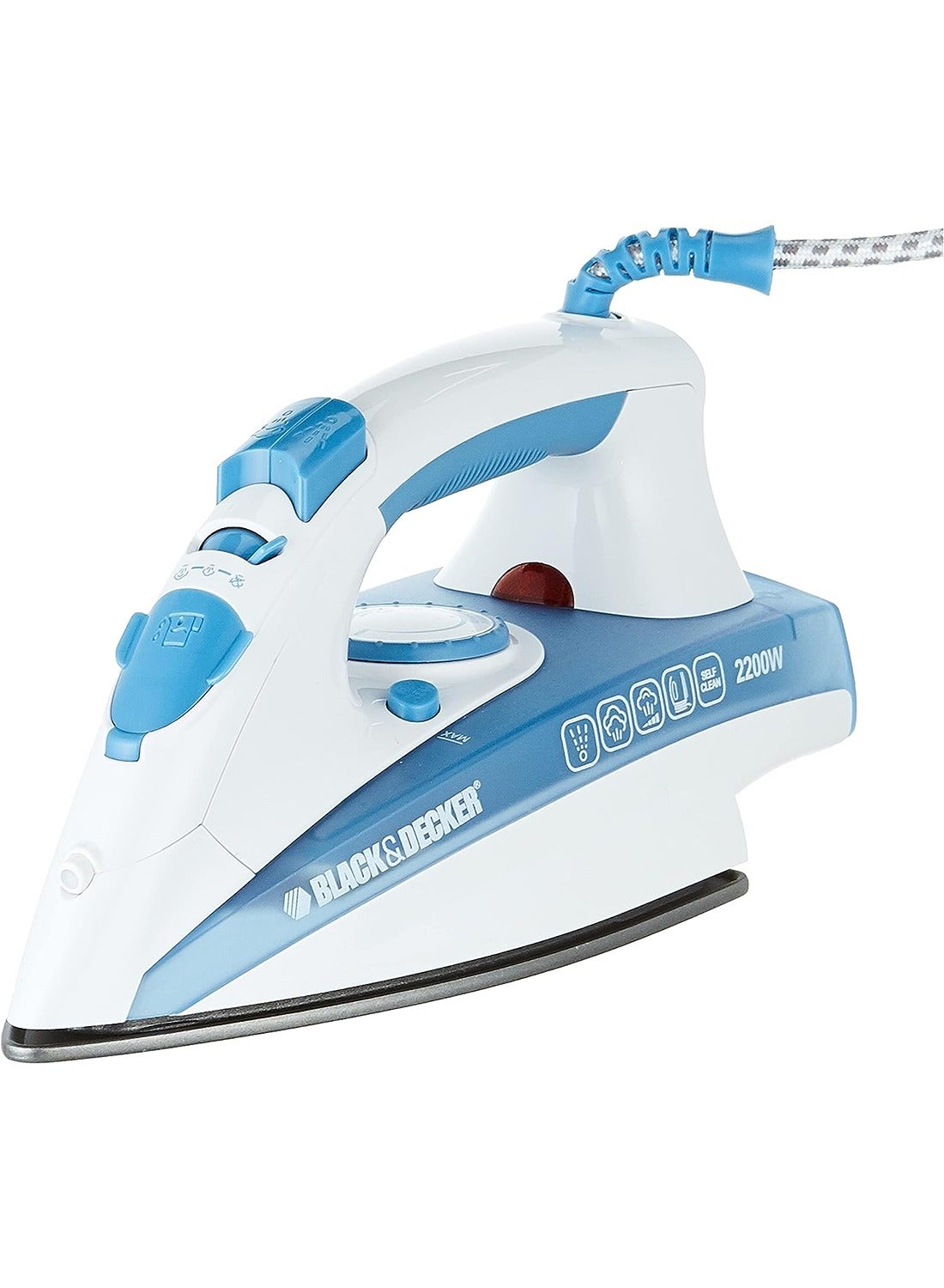 Steam Iron, Non-Stick Soleplate, Vertical Steam Function, Adjustable Temperature & Steam, Dry/Spray/Steam Modes, Burst Steam Option, Measuring Cup Included, 220 ml 2200 W X2000-B5 Blue/White