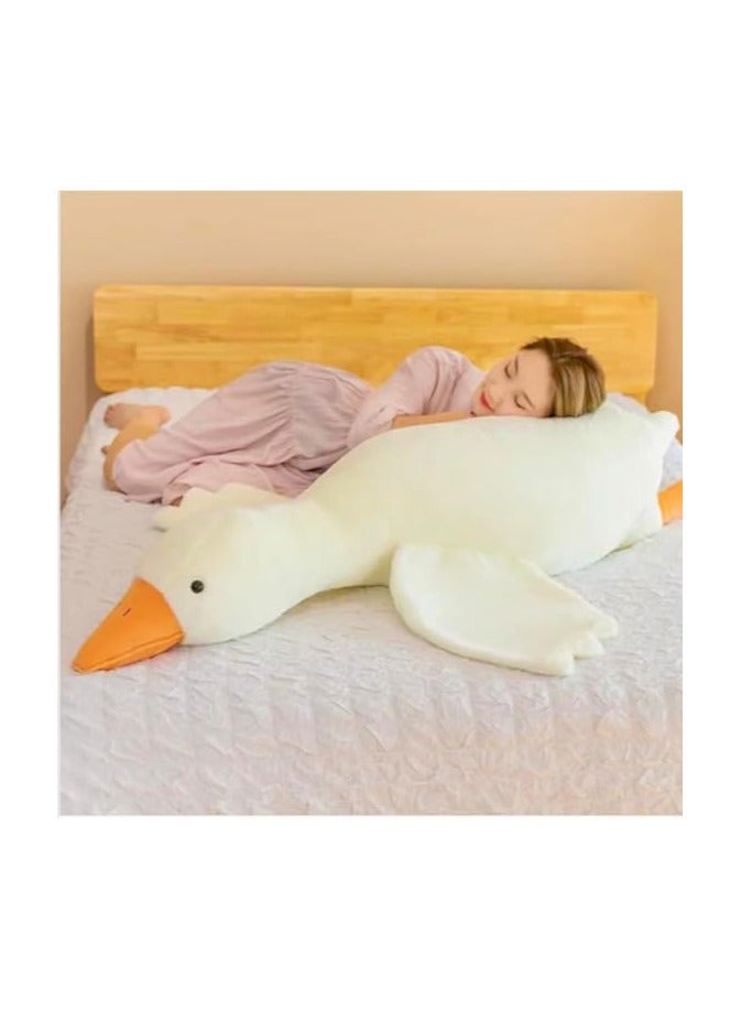 وسادة نوم مخملية منفوشة على شكل بطة عملاقة على شكل حيوان لطيف، وسادة قطيفة على شكل بجعة اوزة بيضاء، وسادة مخملية مخملية على شكل بطة لطيفة، هدايا مقاس 135 × 35 سم - Image 1