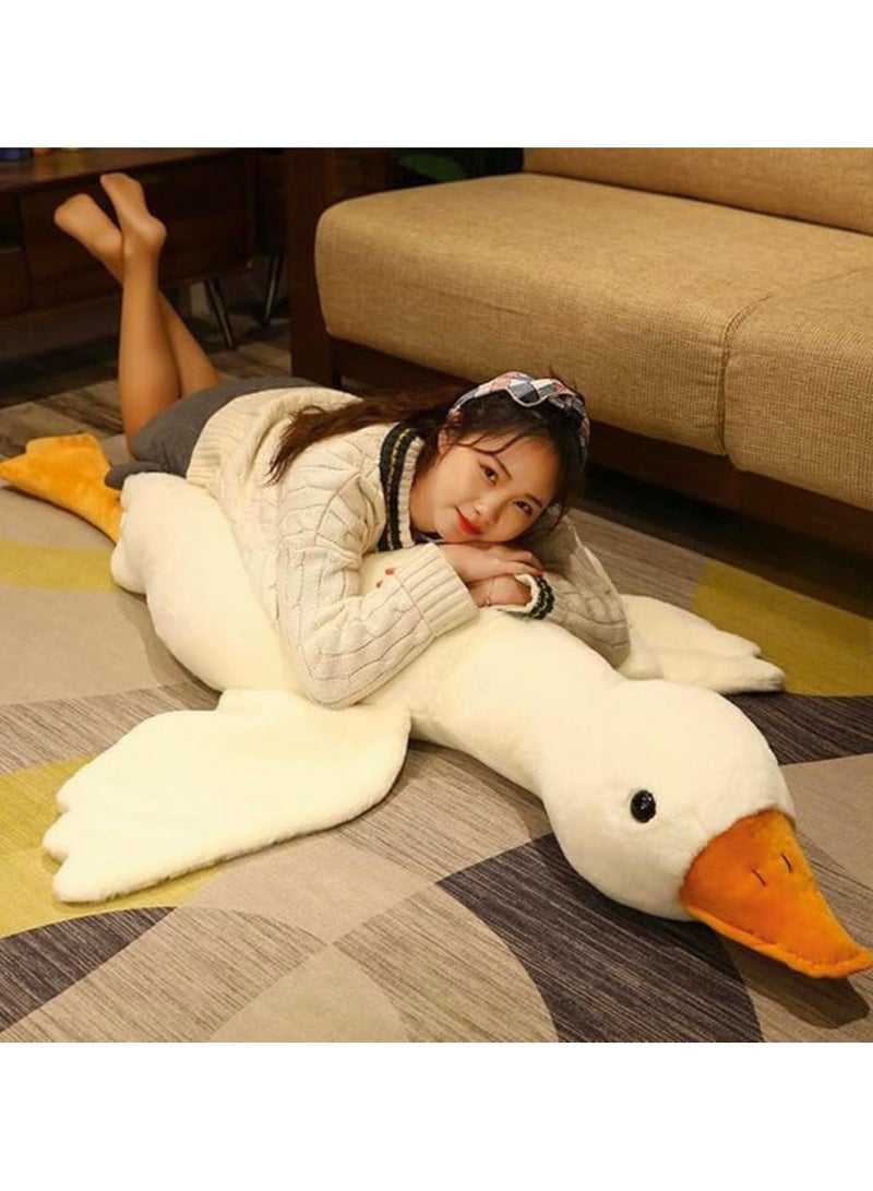 وسادة نوم مخملية منفوشة على شكل بطة عملاقة على شكل حيوان لطيف، وسادة قطيفة على شكل بجعة اوزة بيضاء، وسادة مخملية مخملية على شكل بطة لطيفة، هدايا مقاس 135 × 35 سم - Image 3