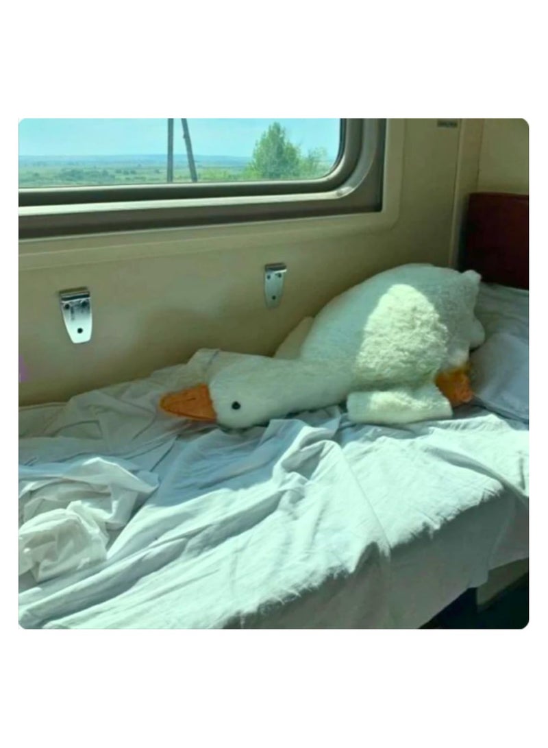 وسادة نوم مخملية منفوشة على شكل بطة عملاقة على شكل حيوان لطيف، وسادة قطيفة على شكل بجعة اوزة بيضاء، وسادة مخملية مخملية على شكل بطة لطيفة، هدايا مقاس 135 × 35 سم - Image 4