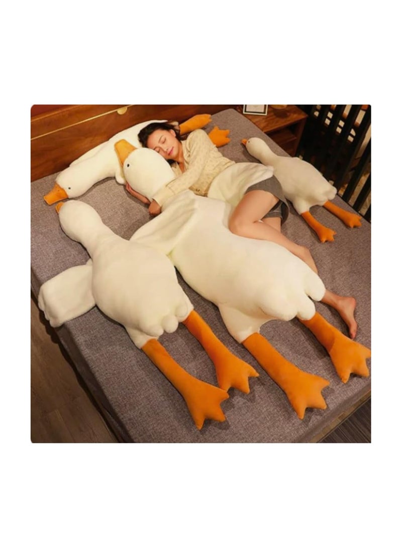 وسادة نوم مخملية منفوشة على شكل بطة عملاقة على شكل حيوان لطيف، وسادة قطيفة على شكل بجعة اوزة بيضاء، وسادة مخملية مخملية على شكل بطة لطيفة، هدايا مقاس 135 × 35 سم - Image 5