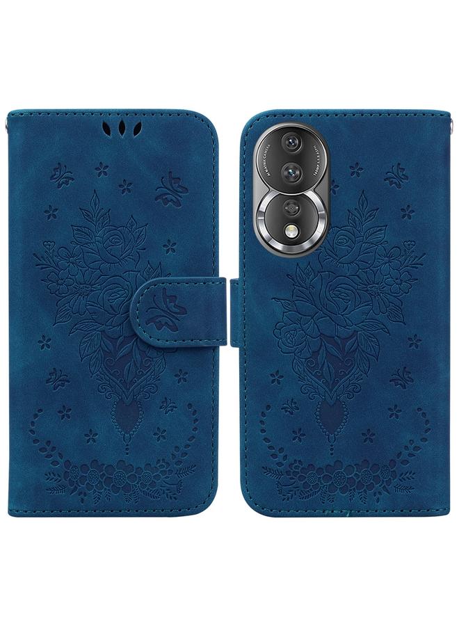 اس-توب جراب هاتف Honor 80 من الجلد المنقوش بنقشة الفراشة الوردية - Image 1