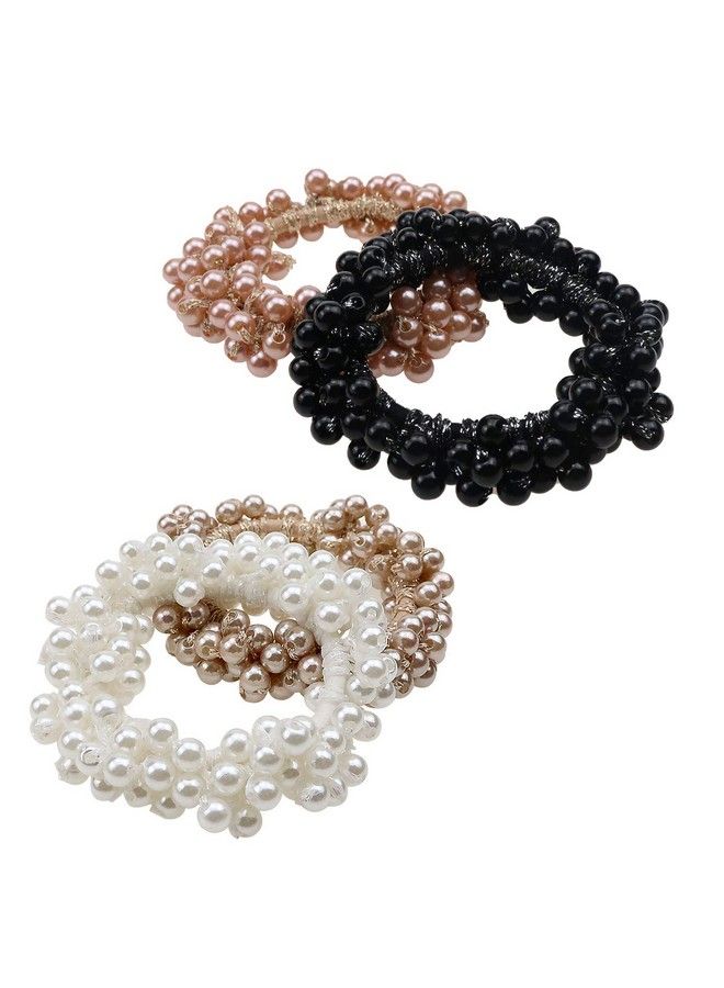 manipepe 4 Pack Simulated Pearl Elastics Hair Ties Women Ponytail Holder Bracelets - Image 4