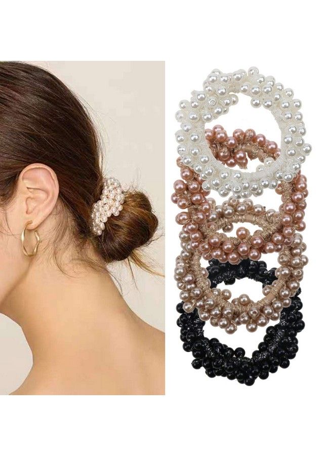 manipepe 4 Pack Simulated Pearl Elastics Hair Ties Women Ponytail Holder Bracelets - Image 2