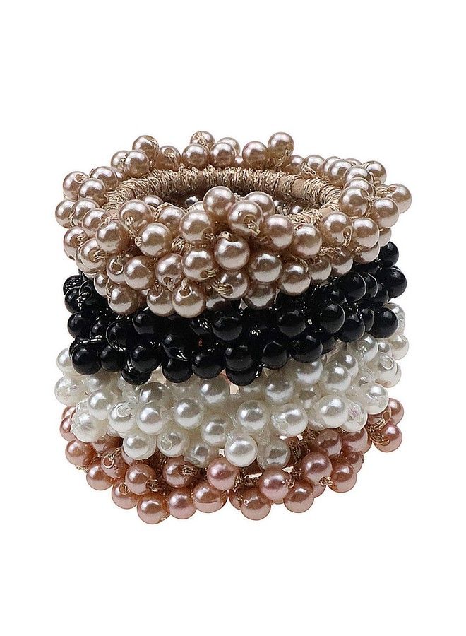 manipepe 4 Pack Simulated Pearl Elastics Hair Ties Women Ponytail Holder Bracelets - Image 1