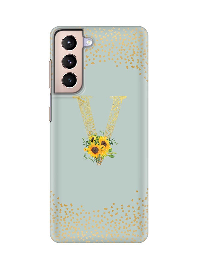 Stylizedd Monogram Slim Cover for Samsung Galaxy S21 Plus 5G Case Custom Initials Letter Floral Pattern Snap Series Mobile Cover Matte Alphabet  - V (Light Green) - Image 1