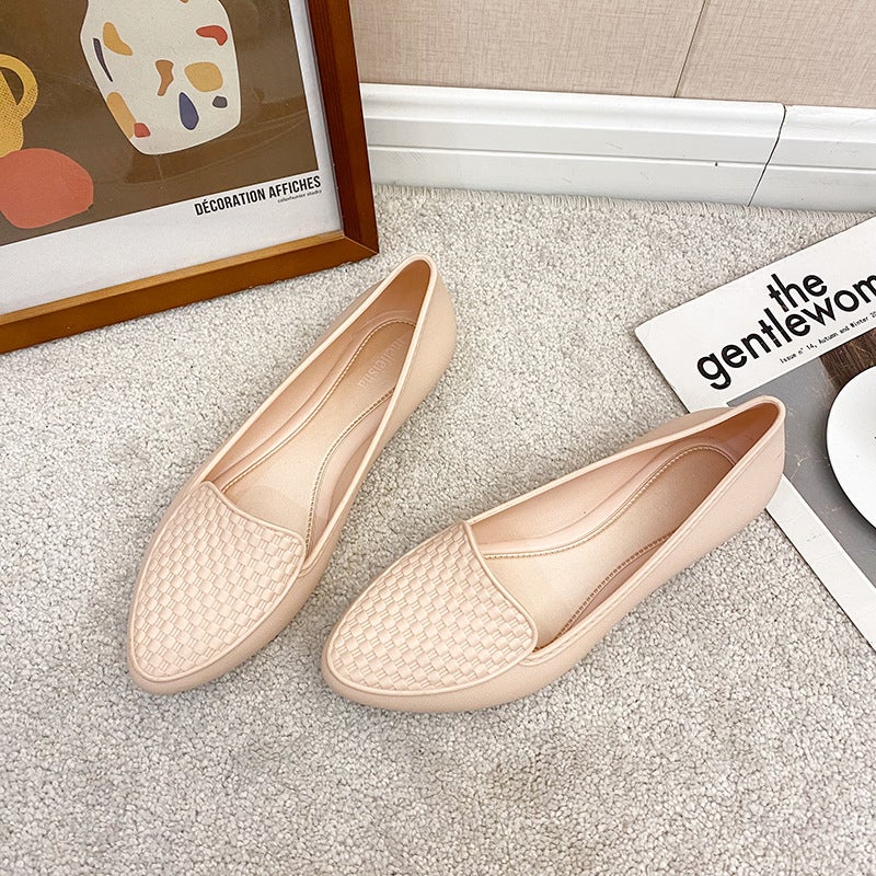 Summer New Style Baotou Sandals Womens Fashionable Outer Wear Non-slip Shallow Mouth Crystal Shoes Flat Soft Bottom Beach Jelly Shoes Apricot powder 