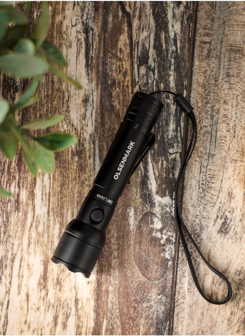 Olsenmark - Olsenmark 10W Cree LED Flashlight-OMFL2846 / with USB Wire, 560 Lumens, Type-C Charging, 16.7 Hours Working Time, 272 Meters Real Range Distance Made from Aircraft Aluminum Alloy, Different Switch Modes, High Capacity Lithium Battery , Life Time Warranty for LED - Image 1