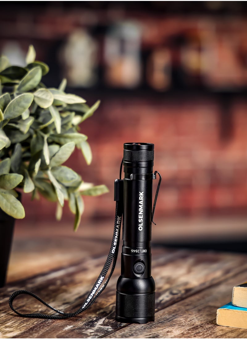 Olsenmark - Olsenmark 10W Cree LED Flashlight-OMFL2846 / with USB Wire, 560 Lumens, Type-C Charging, 16.7 Hours Working Time, 272 Meters Real Range Distance Made from Aircraft Aluminum Alloy, Different Switch Modes, High Capacity Lithium Battery , Life Time Warranty for LED - Image 1