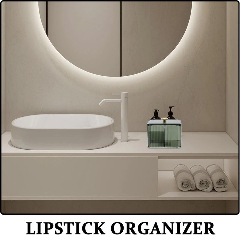 LABRIMP Makeup Organizer Box for Cotton Pads and Swabs Green Plastic Storage Container with Compartments for Vanity and Bathroom Use - Image 3