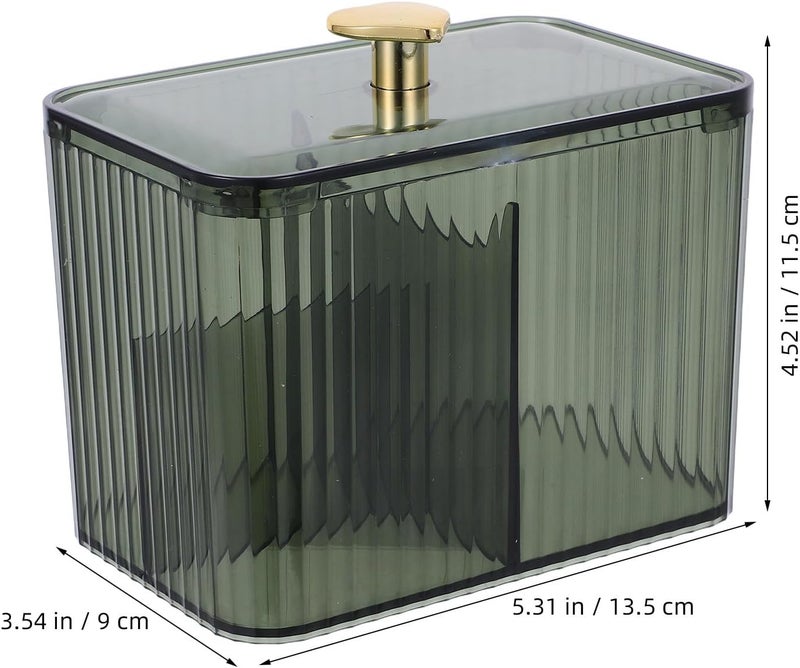 LABRIMP Makeup Organizer Box for Cotton Pads and Swabs Green Plastic Storage Container with Compartments for Vanity and Bathroom Use - Image 2