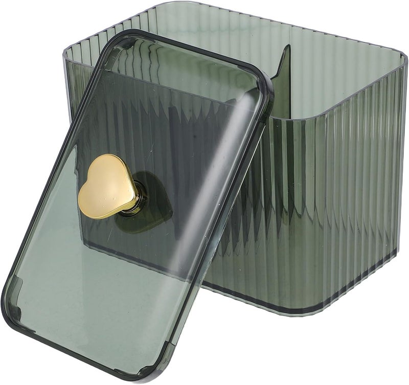 LABRIMP Makeup Organizer Box for Cotton Pads and Swabs Green Plastic Storage Container with Compartments for Vanity and Bathroom Use - Image 1