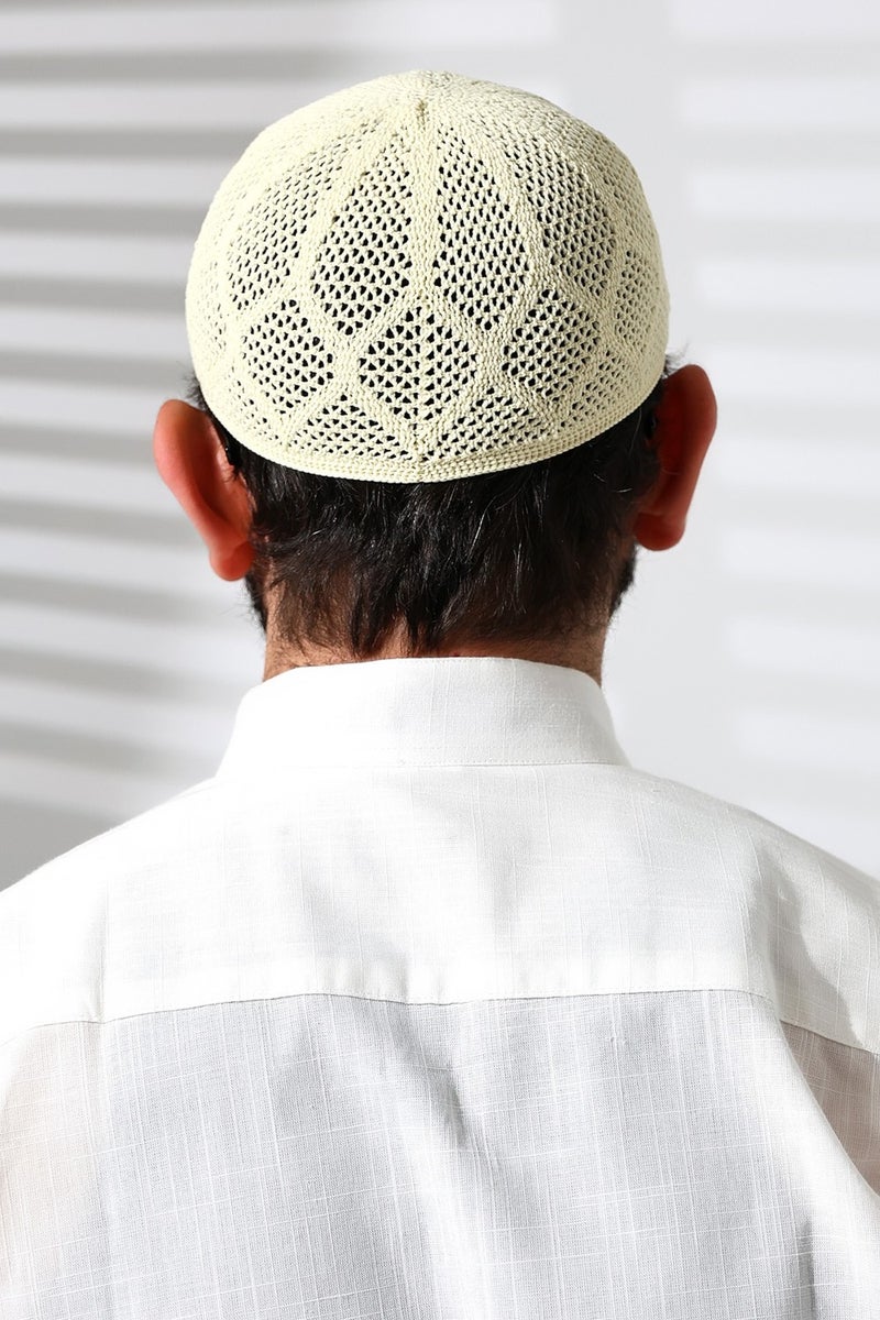 ihvanonline Machine Knitted Lace Detailed Prayer Cap Cream - Image 5
