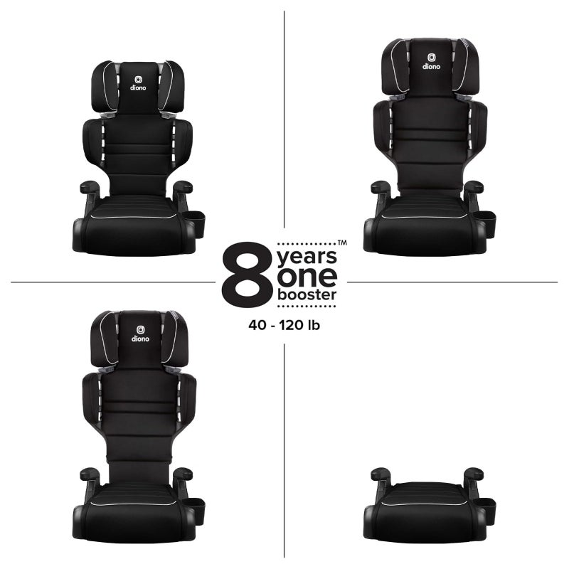 Diono Connect3 R 2-in-1 High Back Booster, Slim Fit 3-Across in Many Mid-Sized Sedans and SUVs, for Children from 40-120 lbs., Lightweight with Cupholder, Black Storm - Image 2