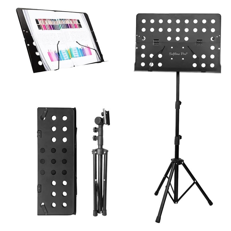 Softline Pro Metal Music Stand, Portable & Foldable Professional Perforated Notation Stand, Tabletop Music Book Stand for Guitar, Ukulele, Violin Players (SP02 - Two Fold) - Image 1