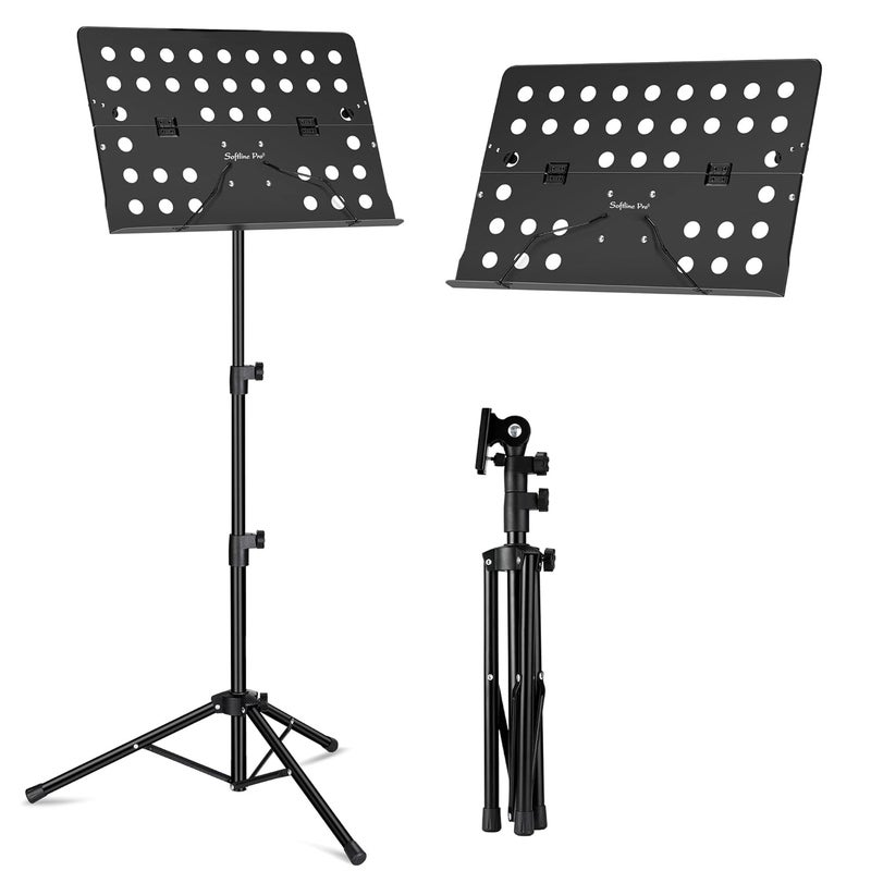 Softline Pro Metal Music Stand, Portable & Foldable Professional Perforated Notation Stand, Tabletop Music Book Stand for Guitar, Ukulele, Violin Players (SP02 - Two Fold) - Image 2