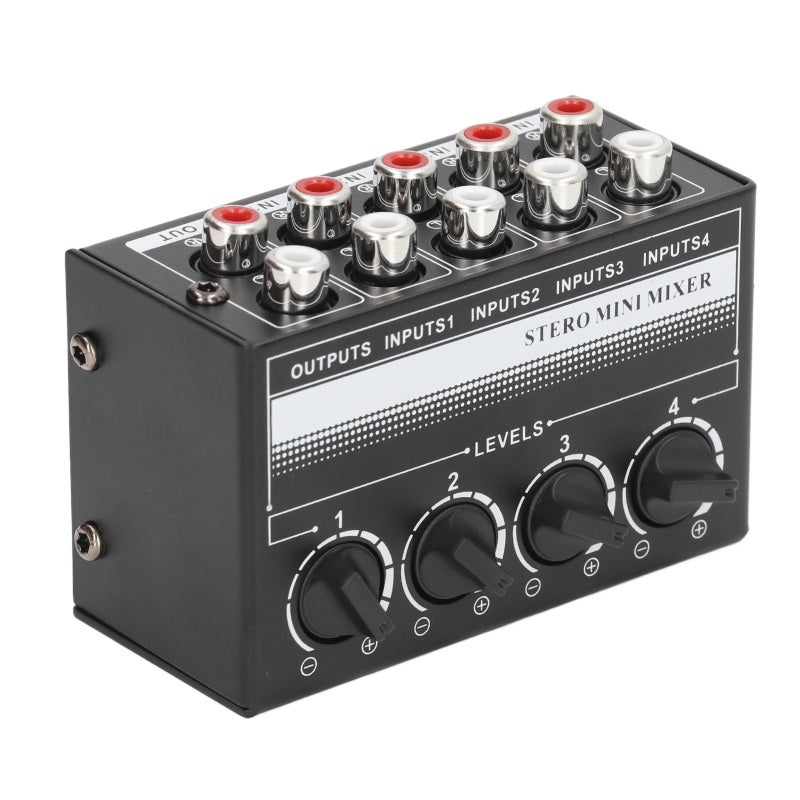 Mini Passive Stereo Mixer: 4 Channel Metal Shell - Zero Background Noise Portable Sound Mixer for Home Studio, Live Performances and On-the-Go Audio Setup - Image 1