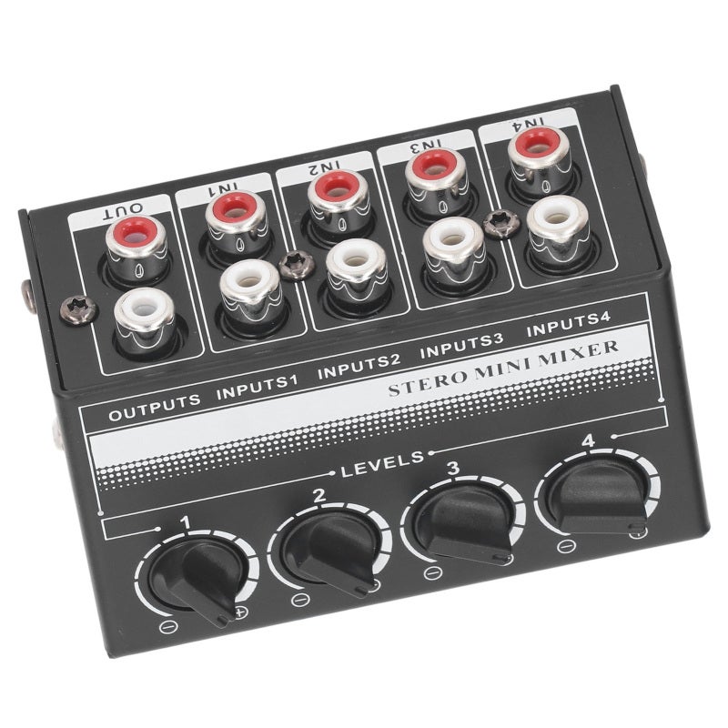 Mini Passive Stereo Mixer: 4 Channel Metal Shell - Zero Background Noise Portable Sound Mixer for Home Studio, Live Performances and On-the-Go Audio Setup - Image 3