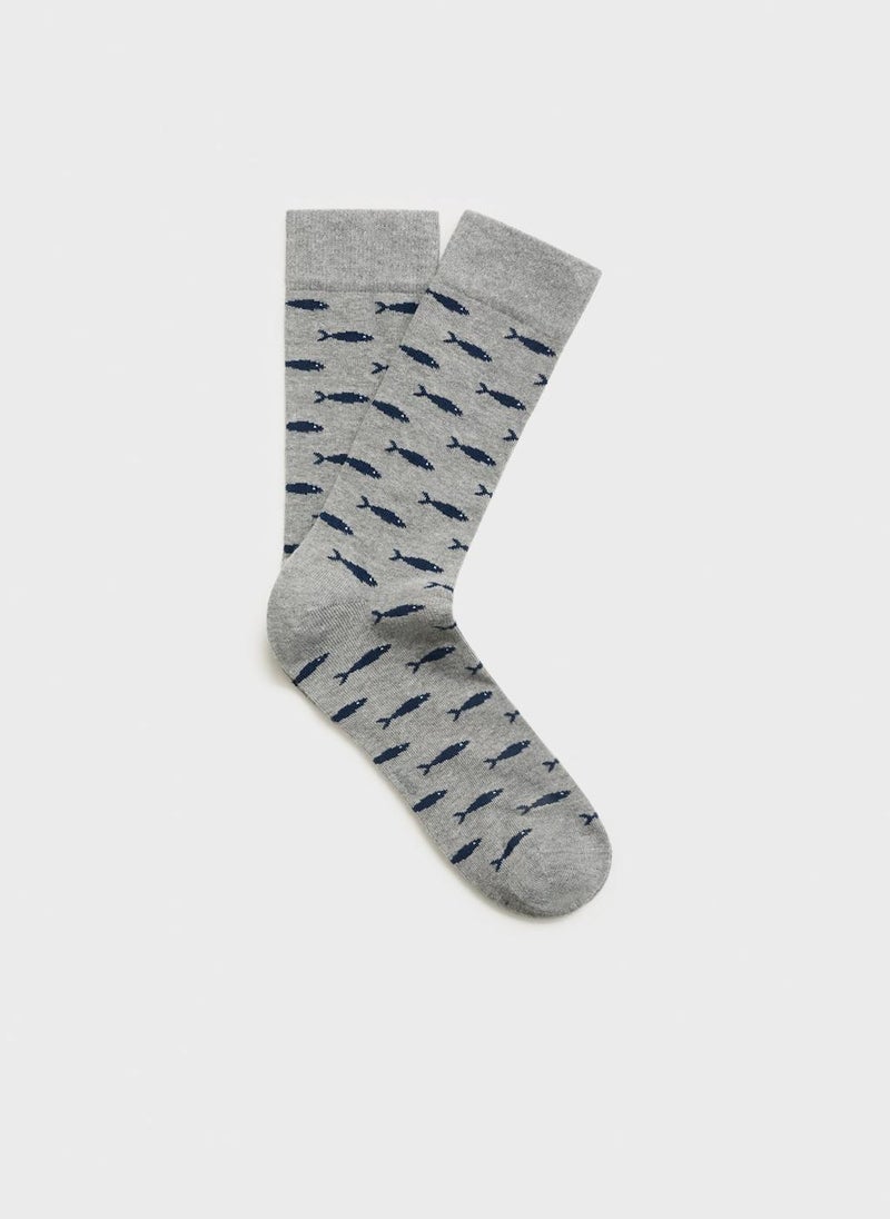 Mango Man Fish-Print Cotton Socks  - Image 1