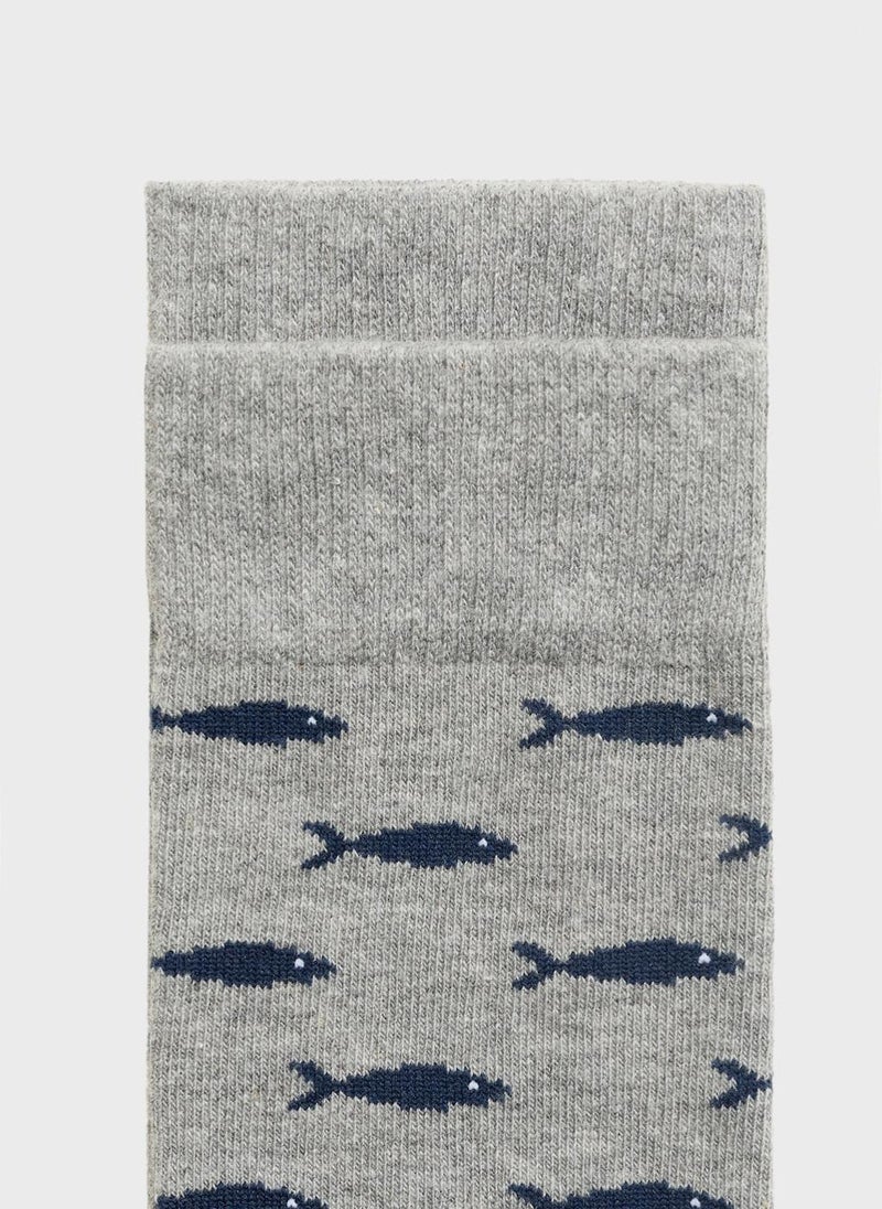 Mango Man Fish-Print Cotton Socks  - Image 3
