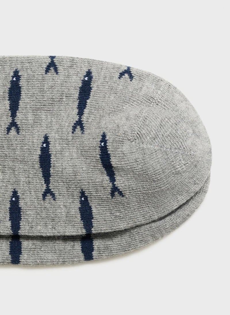 Mango Man Fish-Print Cotton Socks  - Image 2