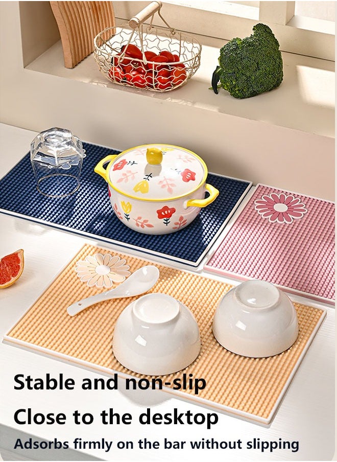 WAOKN - Dish Drying Mat for Kitchen Counter, Drying Pad with Non-slip Rubber Backed, Hide Stain Anti Absorbent for Kitchen Counter, Quick Dry,  Easy Clean Waterproof Sink Liner, Heat Resistant, Fits Under Rack,Drying Mat for Coffee Machine Dish Rack (Pink  ) - Image 1