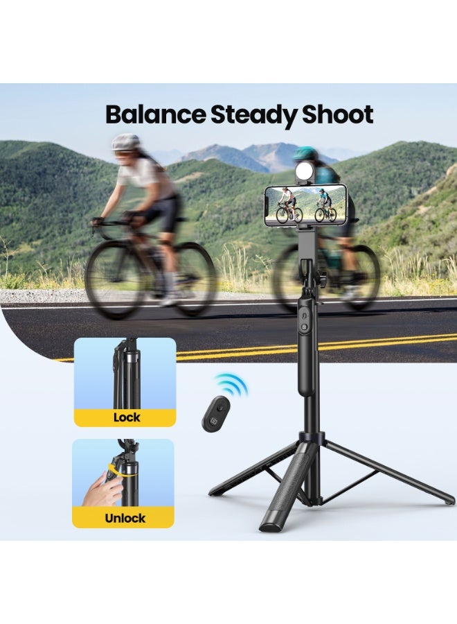 عصا سيلفي طويلة مع حامل ثلاثي القوائم من الألومنيوم، بطول 71 بوصة/180 سم، تدور 360 درجة، مناسبة للهواتف، مع جهاز تحكم عن بُعد قابل لإعادة الشحن وإضاءة LED، وبرغي 1/4 بوصة لكاميرات GoPro وتسجيلات الفيديو - view 4