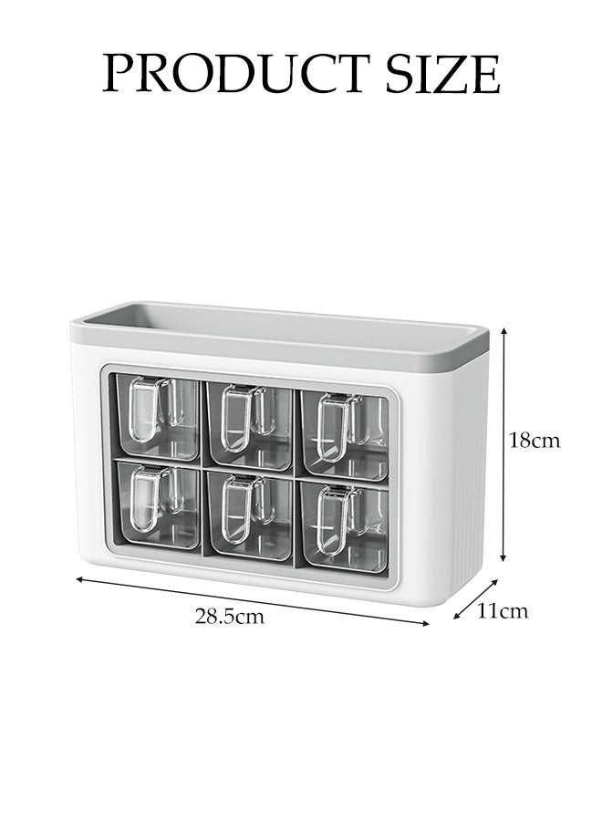 DUNISO Wall Mounted Spice Organizer, Kitchen Countertop Spice Box, Multifunctional Seasoning Container Storage Rack, With 6 Spice Boxes, Dust Proof And Moisture-Proof, No Need For Drilling Installation, Suitable For Storing Various Seasonings，28.5 * 11 * 18cm  - Image 2