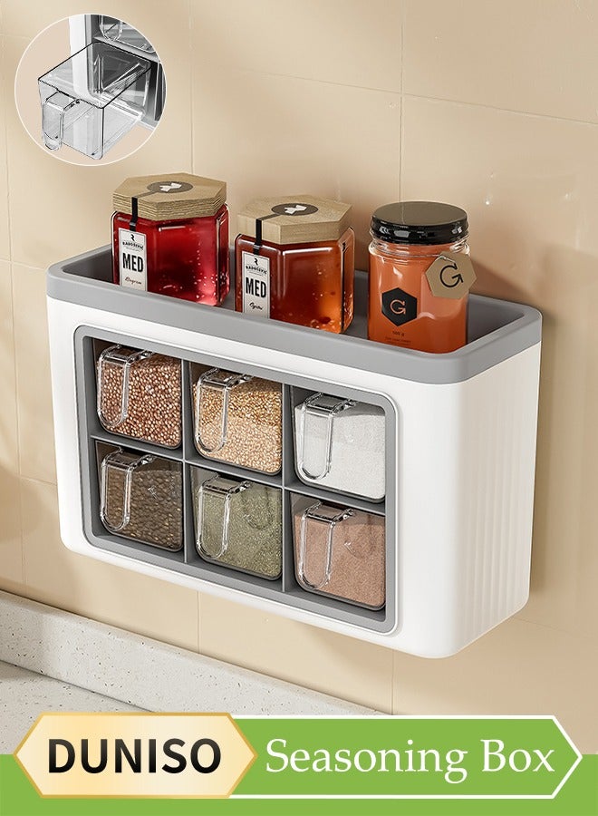DUNISO Wall Mounted Spice Organizer, Kitchen Countertop Spice Box, Multifunctional Seasoning Container Storage Rack, With 6 Spice Boxes, Dust Proof And Moisture-Proof, No Need For Drilling Installation, Suitable For Storing Various Seasonings，28.5 * 11 * 18cm  - Image 1