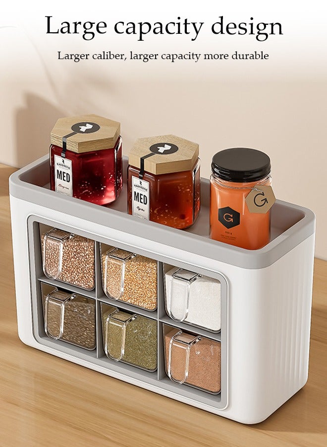 DUNISO Wall Mounted Spice Organizer, Kitchen Countertop Spice Box, Multifunctional Seasoning Container Storage Rack, With 6 Spice Boxes, Dust Proof And Moisture-Proof, No Need For Drilling Installation, Suitable For Storing Various Seasonings，28.5 * 11 * 18cm  - Image 4