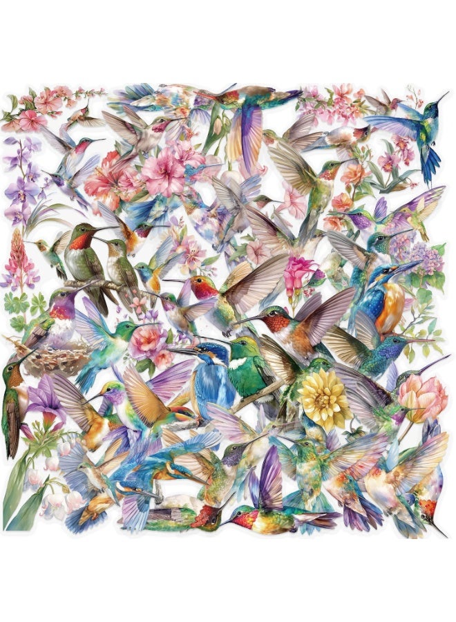 NIBEMINENT 50 Pcs Animal Hummingbird Flowers Deco Kit Waterproof Stickers, High Definition Printing Bright Colors, Suitable for Laptop Skateboard Luggage Water Bottle Guitar DIY - Image 1